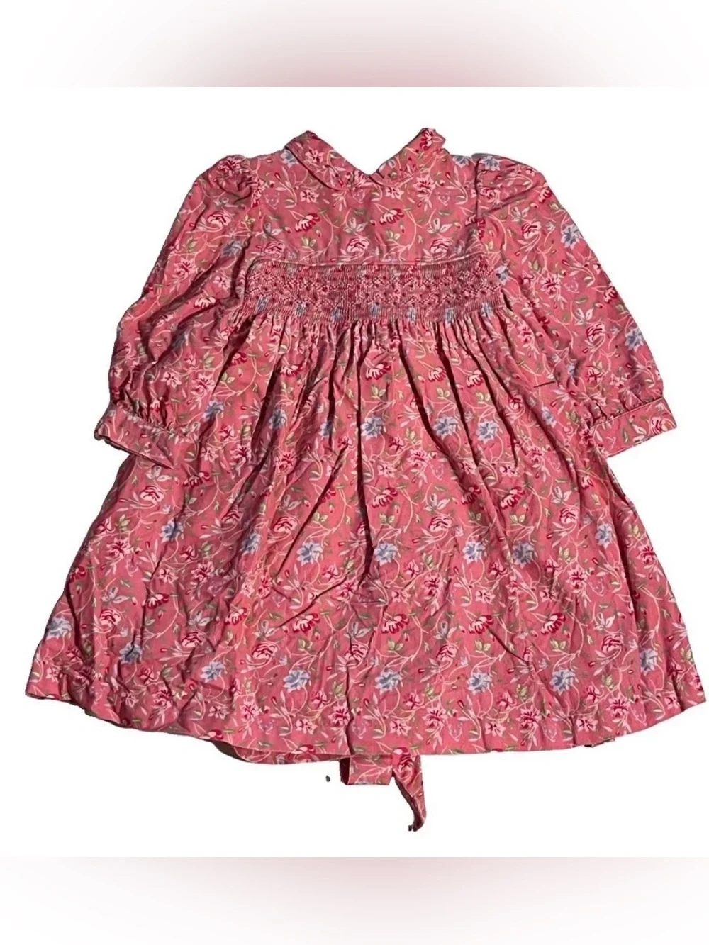 Laura Ashley Collared Pink Girls, Long Sleeve Floral Dress, 3T, Vintage